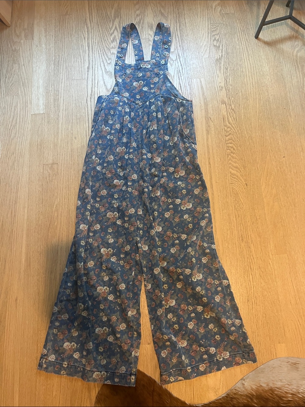 Floral denim overalls